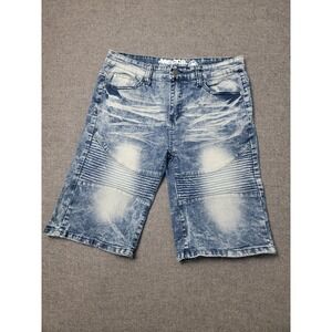 Mecca Since Day One Shorts Youth Size 14 Blue Acid Wash Stretch Moto Biker Jean